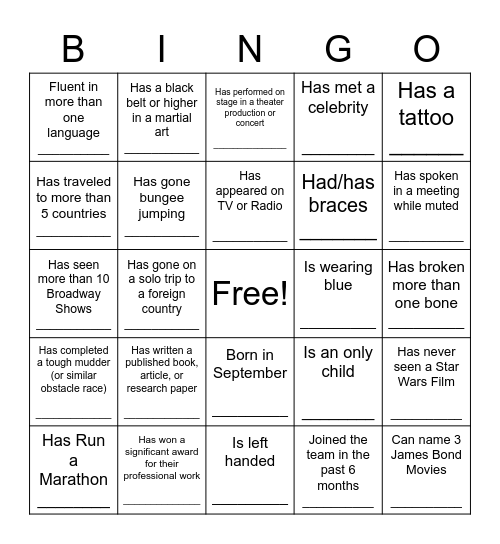 Ice-Breaker Bingo Card