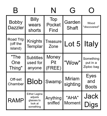 Curse of Oak Island Bingo Card