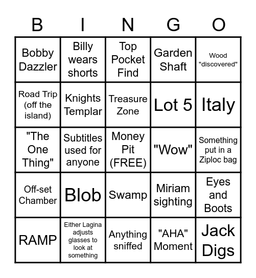 Curse of Oak Island Bingo Card