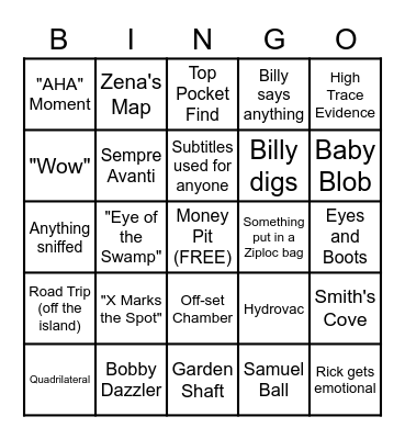 Curse of Oak Island Bingo Card