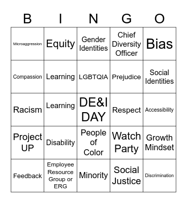 Diversity Equity & Inclusion Bingo Card