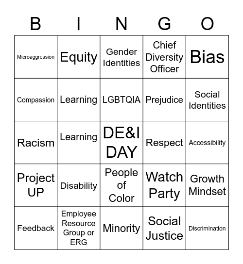 Diversity Equity & Inclusion Bingo Card