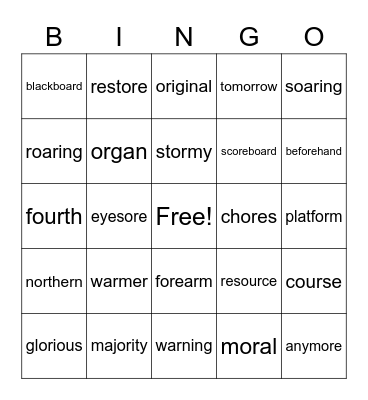 Bossy R Bingo Card