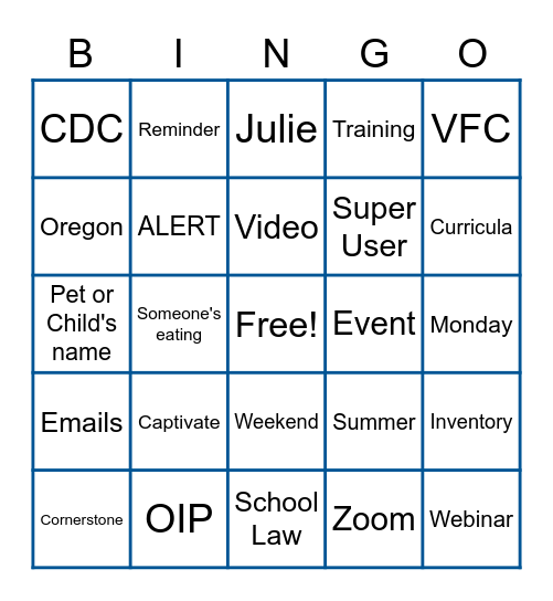 IMMI Training Team Bingo Card