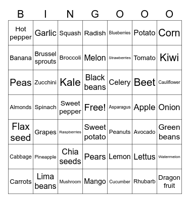 Eat more plants Bingo Card