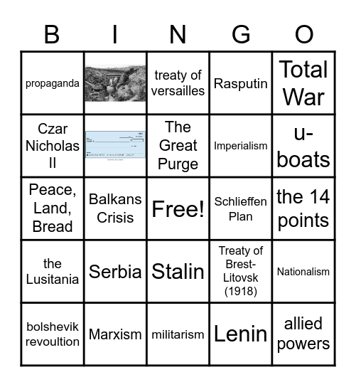 World at War Vocabulary Bingo Card