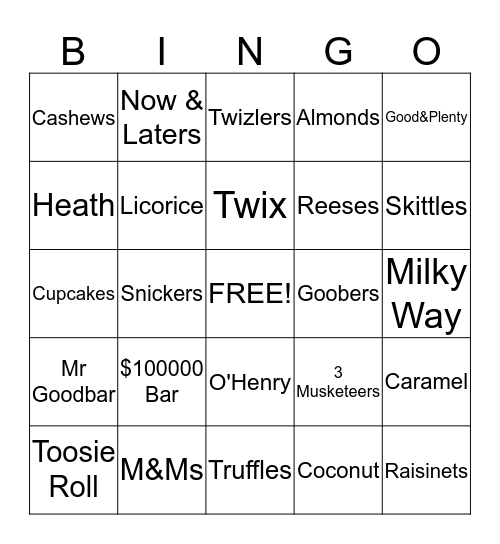 Valentine's Candy Bingo Card