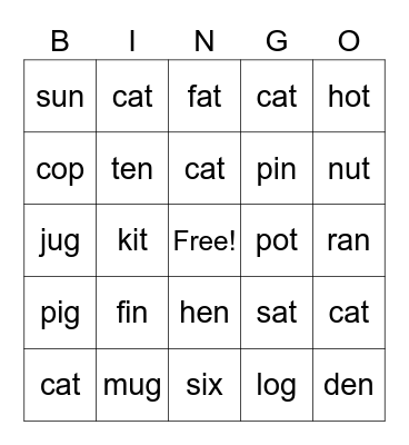 CVC Bingo Card