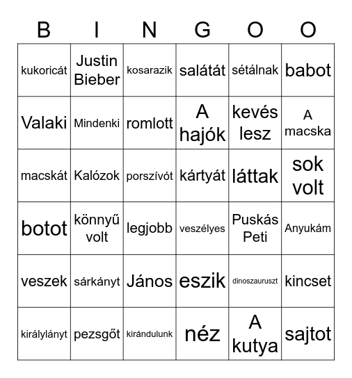 Mondatrész BINGO Card