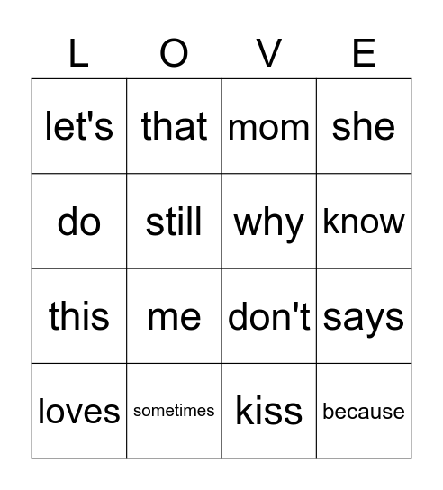 Mother's day Bingo Card