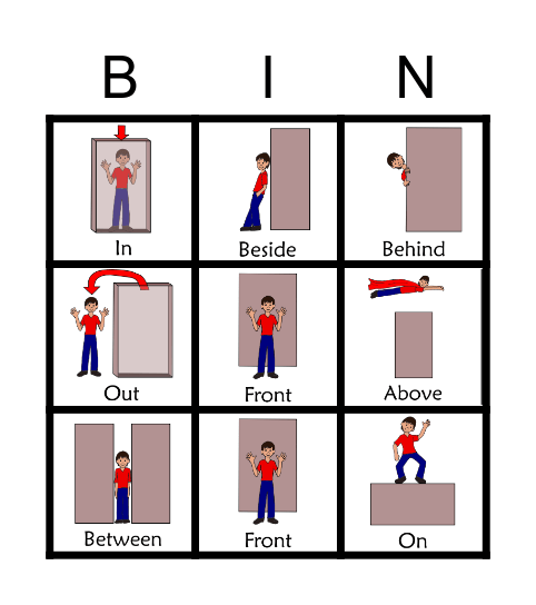 Prepositions Bingo Card