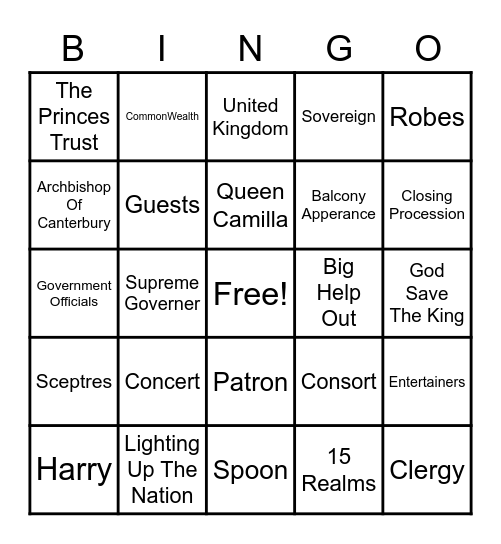 Master Blasters Coronation Bingo Card