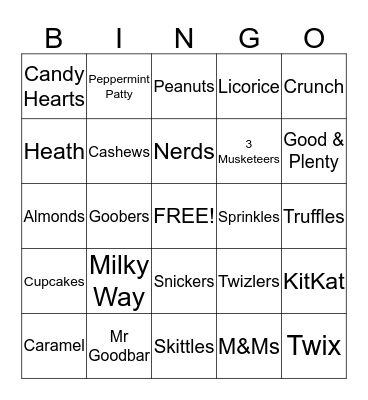 Valentine's Candy Bingo Card