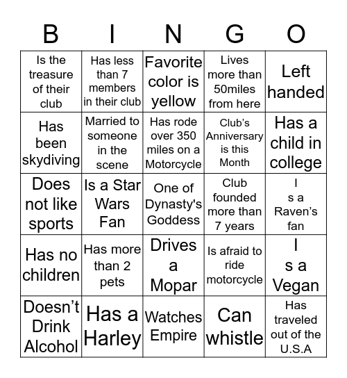 THE DYNASTY S.C. MEET & GREET Bingo Card