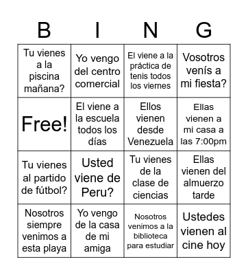 VENIR Bingo Card