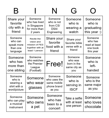 Find someone who? Bingo Card