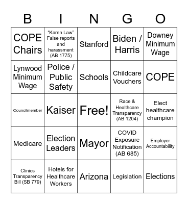 UHW POLITICS Bingo Card