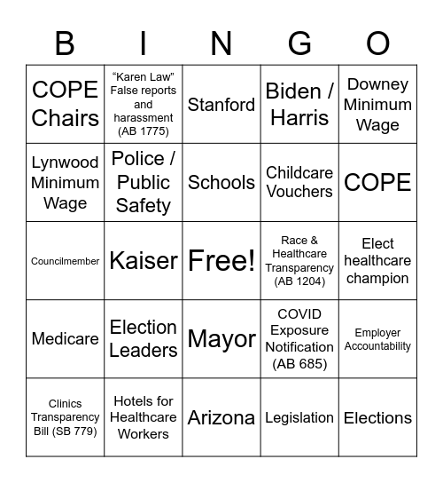 UHW POLITICS Bingo Card