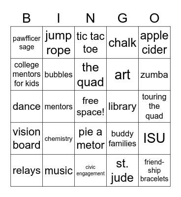 college mentors bingo Card