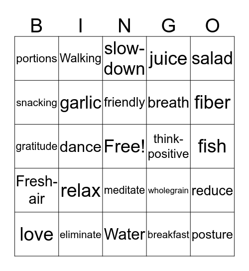 Ways to Improve Your Health Bingo Card