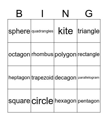 shapes  Bingo Card