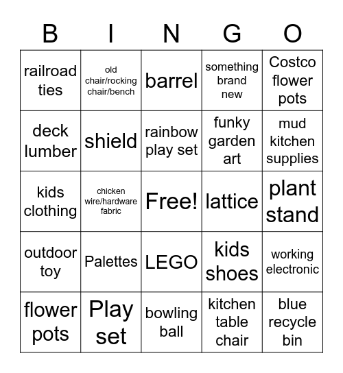 Clean Up Week Bingo Card