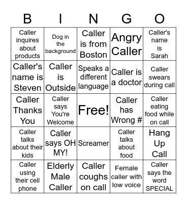 CALLER BINGO Card