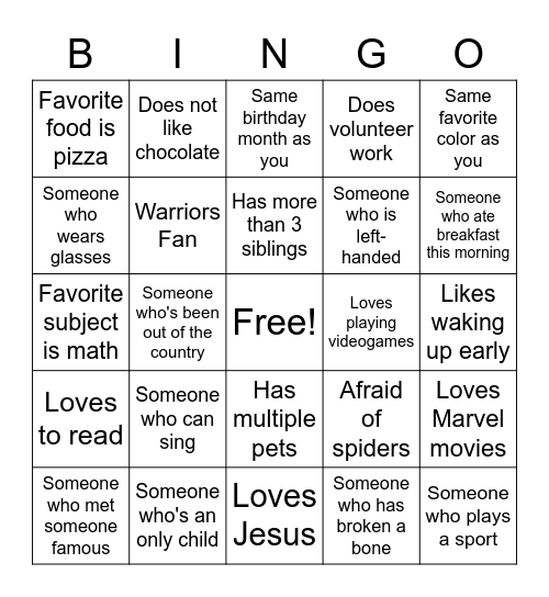 Untitled Bingo Card