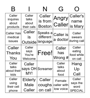 CALLER BINGO Card