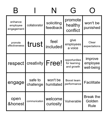 Psychological Safety Bingo Card