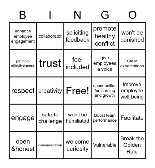 Psychological Safety Bingo Card