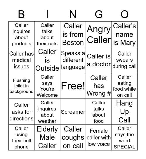 CALLER BINGO Card