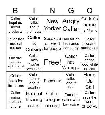 CALLER BINGO Card