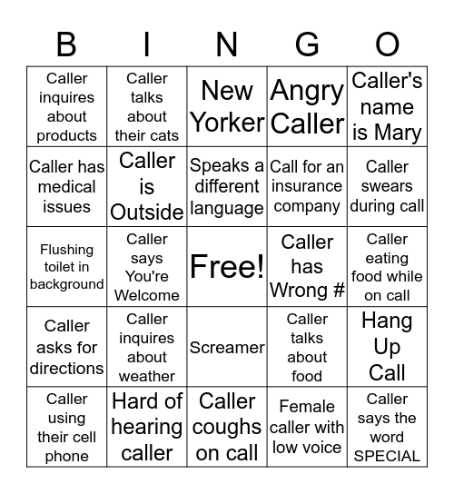 CALLER BINGO Card