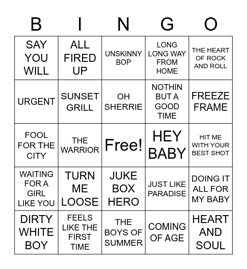 FOREIGNER RADIO Bingo Card