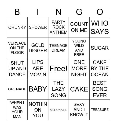 HURRICANES #3- BRUNO MARS RADIO Bingo Card