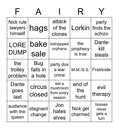 Fay not Thay Bingo Card