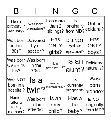 Find Someone Who...?? (Family Edition) Bingo Card