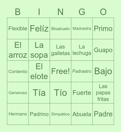 Spanish Review 1-3 Bingo Card