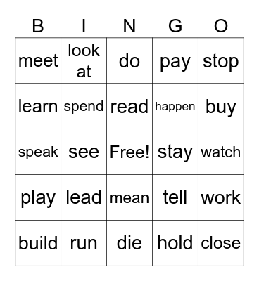 VERBS BINGO Card
