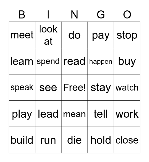 VERBS BINGO Card