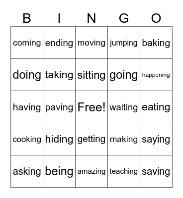 ing Bingo Card