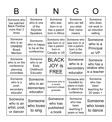 ONABSE Conference 2023 PEOPLE BINGO Card