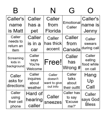 CALLER BINGO Card