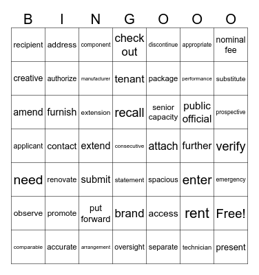 LESSON 30 Bingo Card