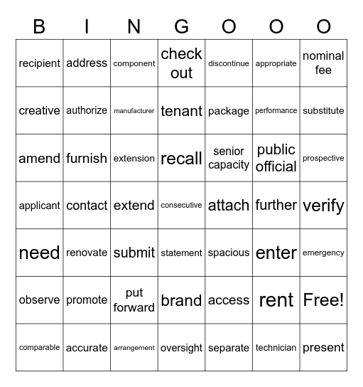 LESSON 30 Bingo Card