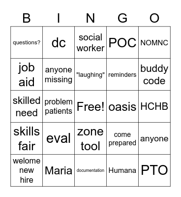 Team Meeting Bingo Card