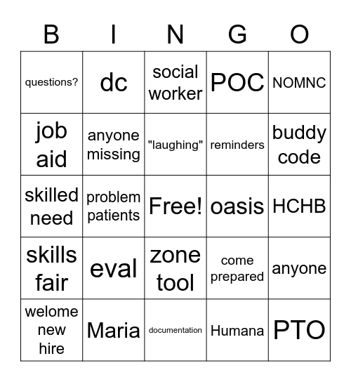 Team Meeting Bingo Card