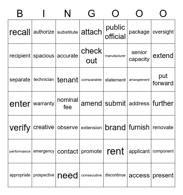 LESSON 30 Bingo Card