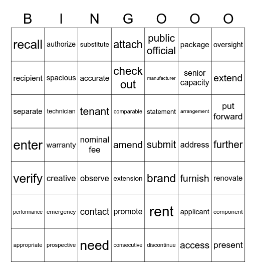 LESSON 30 Bingo Card